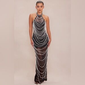 Chloe Embellished Pearl Maxi Dress in Black (NWT)